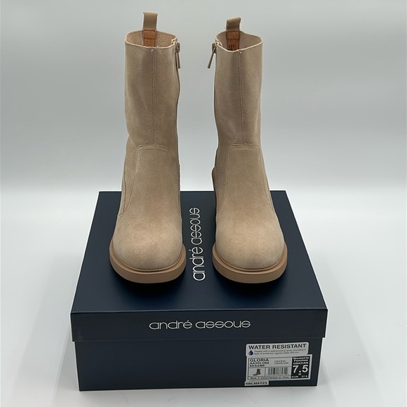 2114- André Assous Suede Ankle boots Beige Water Resistant Size 7.5 NWT - Picture 11 of 12